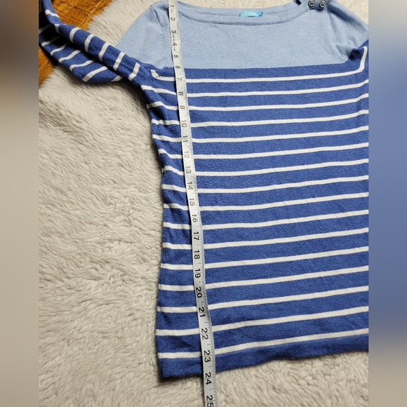 J. McLaughlin Stripe 3/4 Sleeve Sweater Blue White Nautical Cotton Modal Buttons - Picture 5 of 6